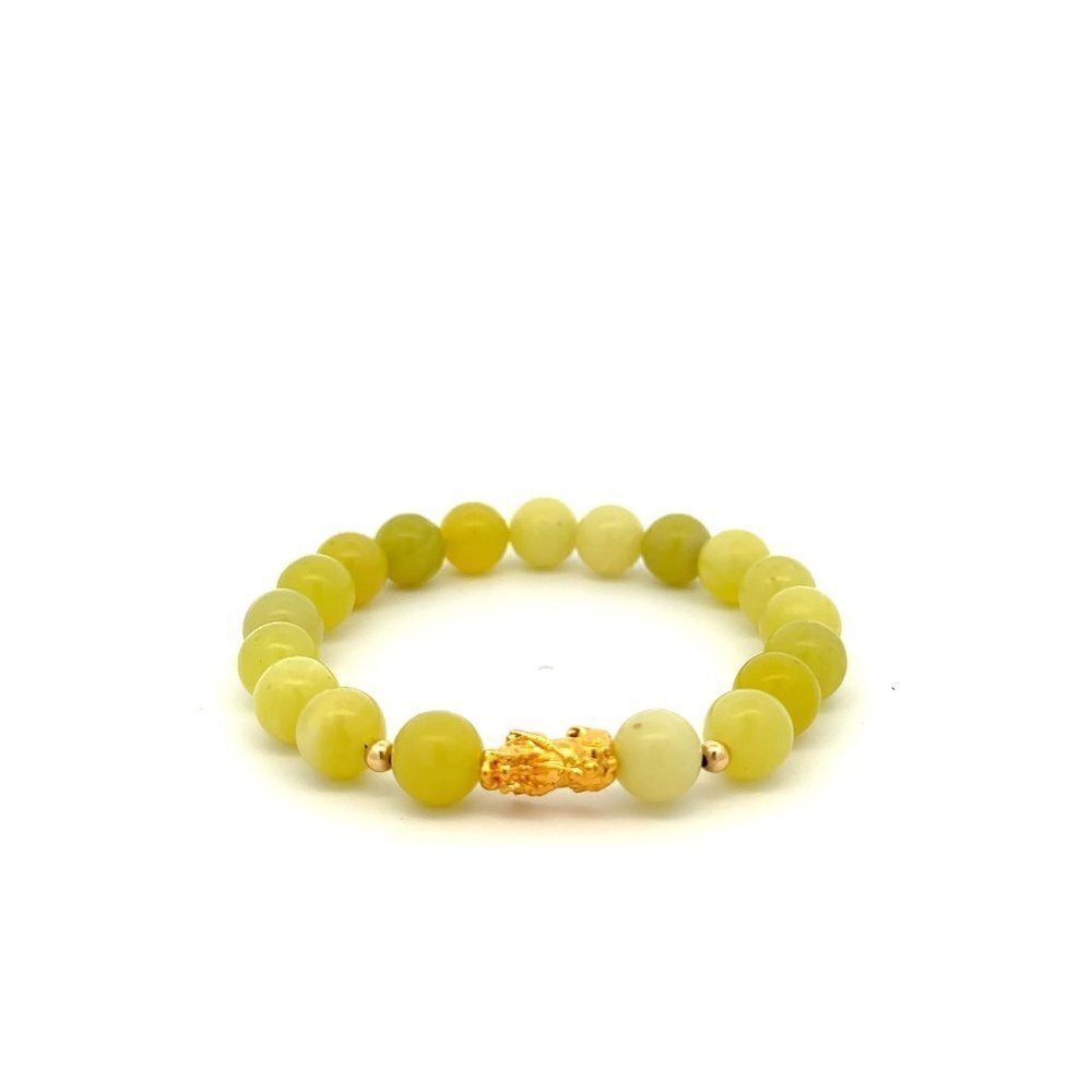 18K Gold Dragon Pixiu Piyao Lucky Charm Beads Bracelet Gemstones Lemon Jade 8mm